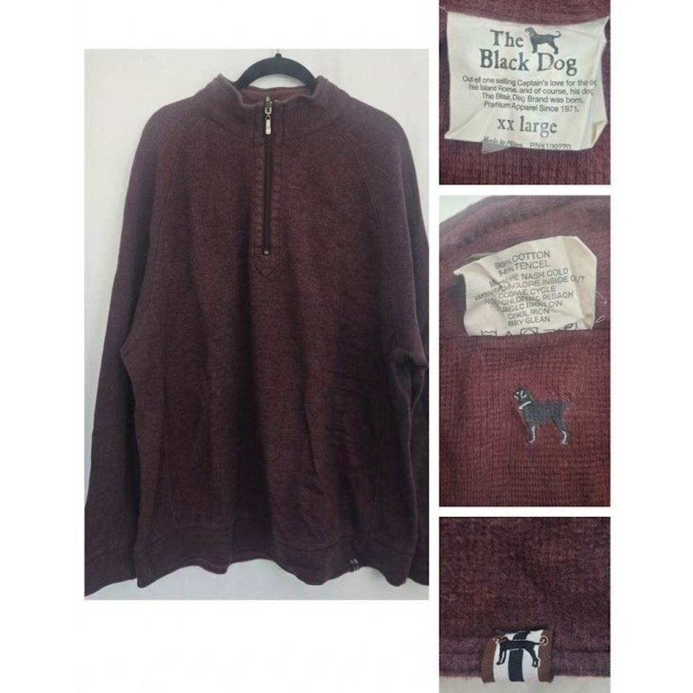 The Black Dog XXL 1/4 Zip Pullover‎ Sweater Cotton Tencel Burgundy Maroon Knit
